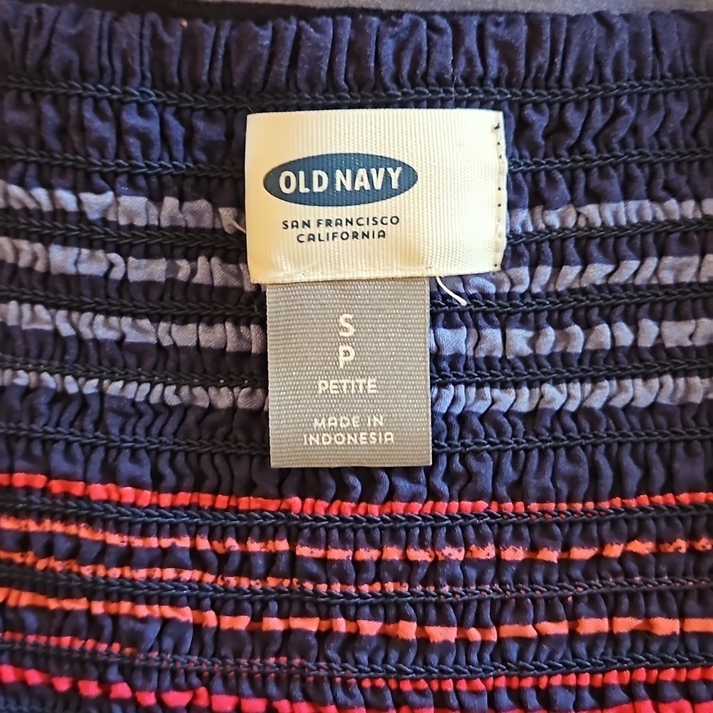 Old Navy patriotic mini dress petite blue scrunch Bach geometric design stripes - Picture 11 of 17